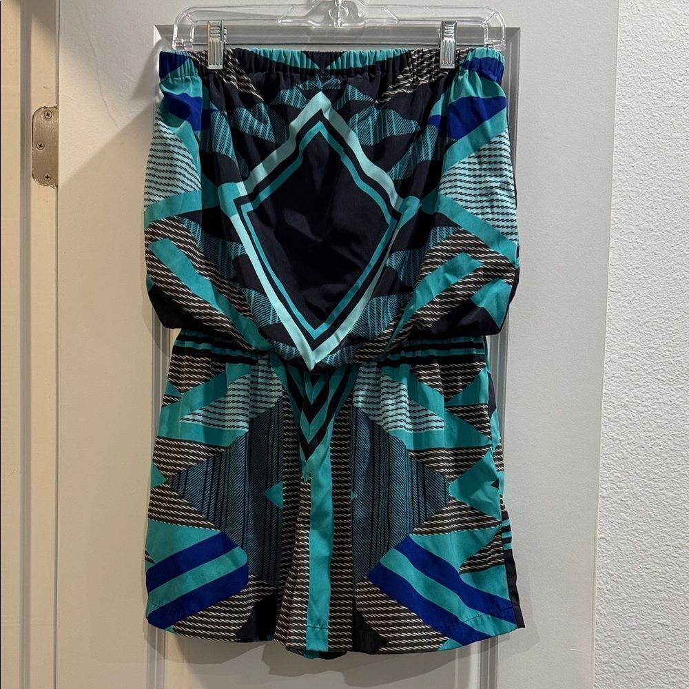 Geometric Patterned Dress in Blue and Black